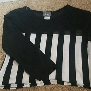 Last Chance- Black and White Stripe Mesh Crop top